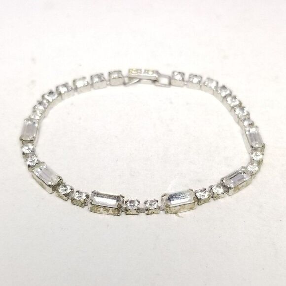 Vintage Kramer Mixed Shape Rhinestone Bracelet, Silver Tone Bangle, Estate - Picture 1 of 6